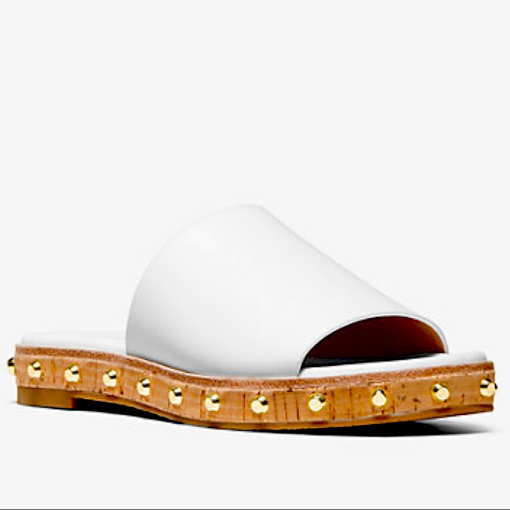 MICHAEL KORS Ellen White Leather Slide Sandal